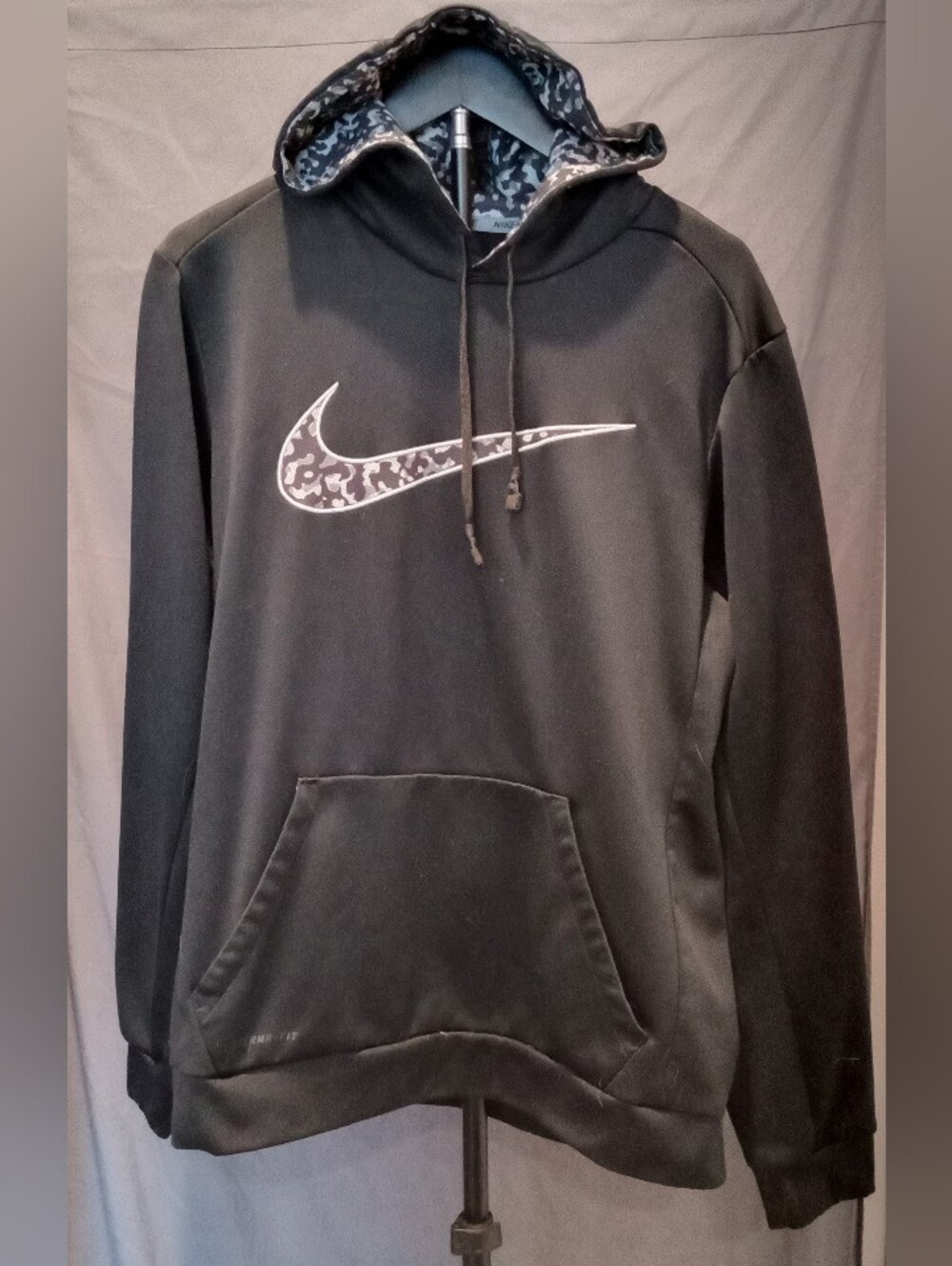 Nike Black Crewneck Hoodie with Patterned Leopard Swoosh Women's Size M